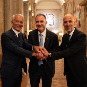 Roma, 7º Forum Trilaterale delle imprese Da Sinistra: Patrick Martin (MEDEF), Emanuele Orsini (Confindustria) e Peter Leibinger (BDI)