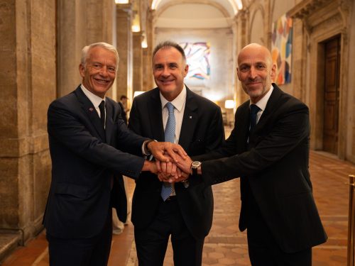 Roma, 7º Forum Trilaterale delle imprese Da Sinistra: Patrick Martin (MEDEF), Emanuele Orsini (Confindustria) e Peter Leibinger (BDI)