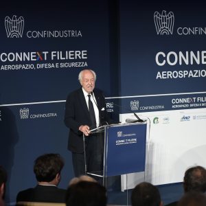 Giorgio Marsiaj, Vice Presidente di Confindustria per l'Aerospazio, interviene all'evento di lancio di Connext Filiere Aerospazio, Difesa e Sicurezza.
