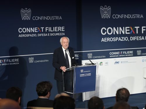 Giorgio Marsiaj, Vice Presidente di Confindustria per l'Aerospazio, interviene all'evento di lancio di Connext Filiere Aerospazio, Difesa e Sicurezza.